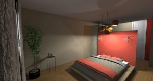 Vue 3 D du projet d'aménagement de la chambre des parents agencée par la déco d'elise